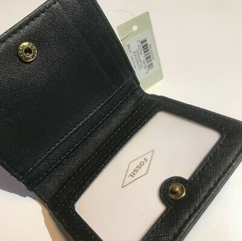 FOSSIL Cat “Tessa” Bifold Wallet, Black/White NWT - Picture 3 of 5
